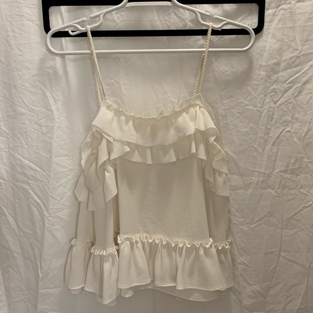 Gianni Bini ruffles spaghetti strap tank white